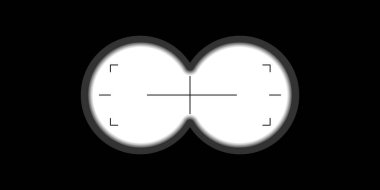 Şeffaf arkaplanda dürbün görüntüleyici var. Casus taktiği. Çembersel çift lensli, çapraz iz yok. Askeri, avcı ya da casus optik alet. Gerçekçi vektör illüstrasyonu