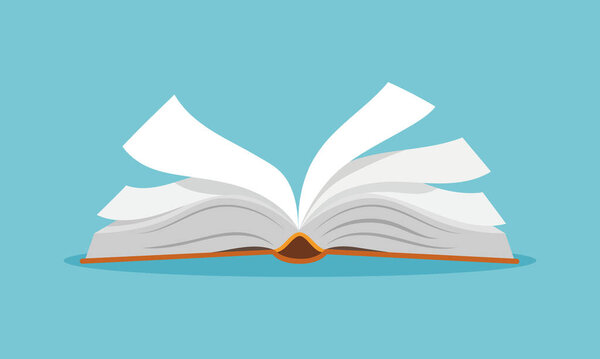 Opened book illustration. Open book with pages fluttering. Vector illustration