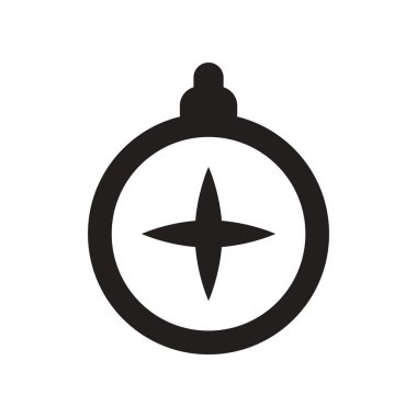 düz siyah ve beyaz stil tourist pusula simgesini