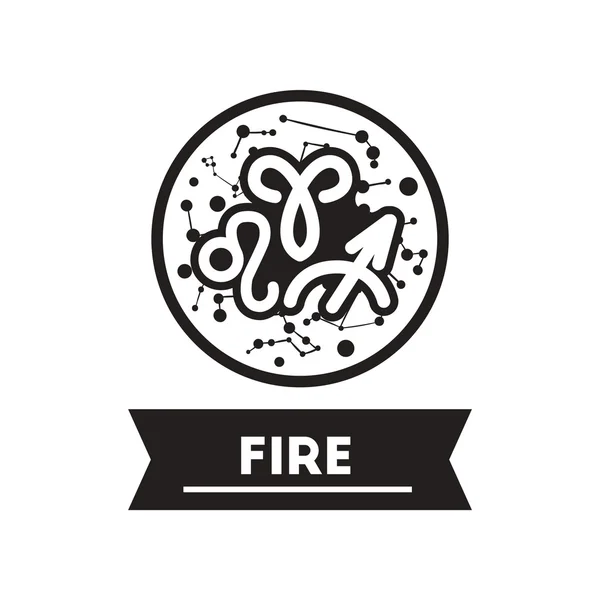 Flat icon in black and white style zodiacal element of fire — Stock Vector