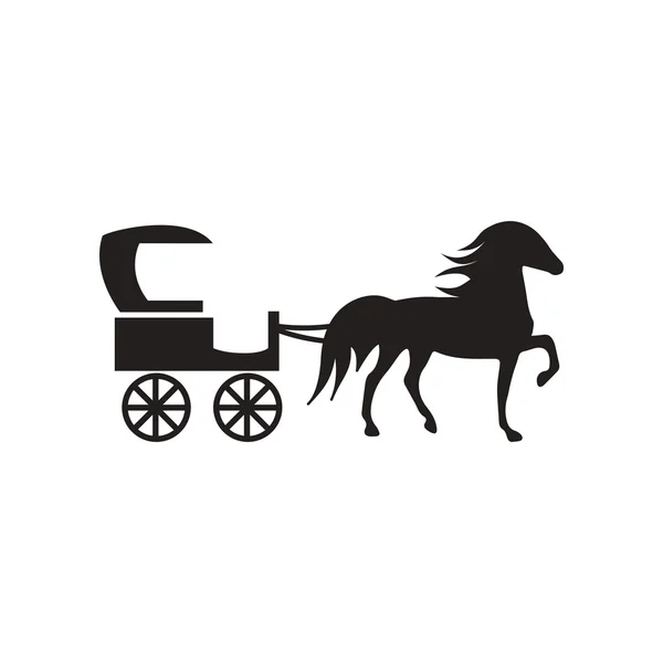 Flat icon in black and white style carriage with horse — Stock Vector