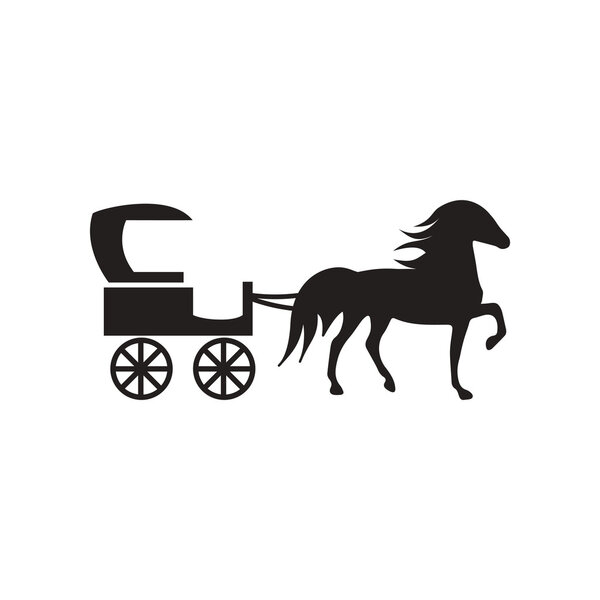 flat icon in black and white style carriage with horse