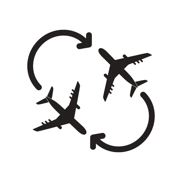 Icône plate en avion de voyage de style noir et blanc — Image vectorielle