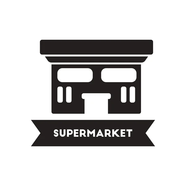 Icono plano en el supermercado edificio de estilo blanco y negro — Vector de stock