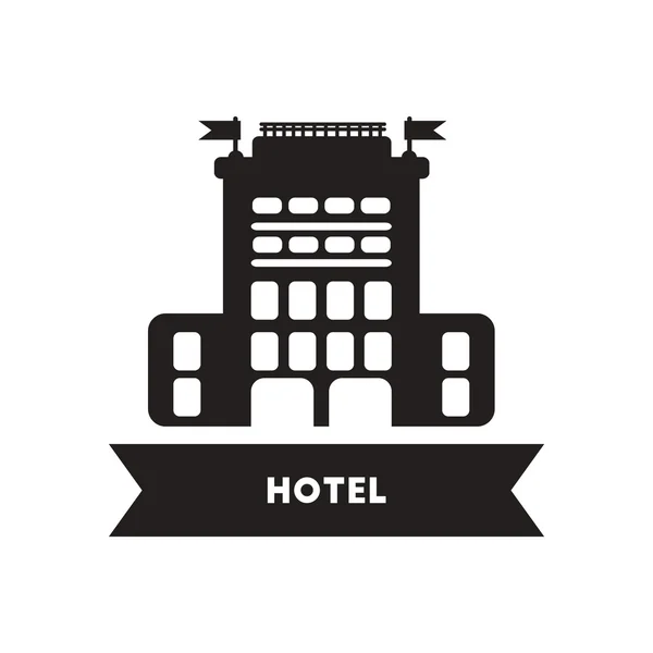 Icono plano en hotel edificio de estilo blanco y negro — Vector de stock