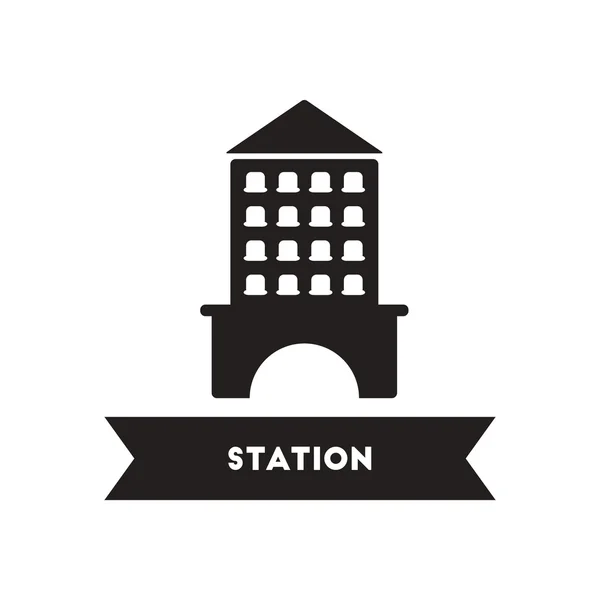 在黑色和白色的风格建筑站平面图标 — 图库矢量图片