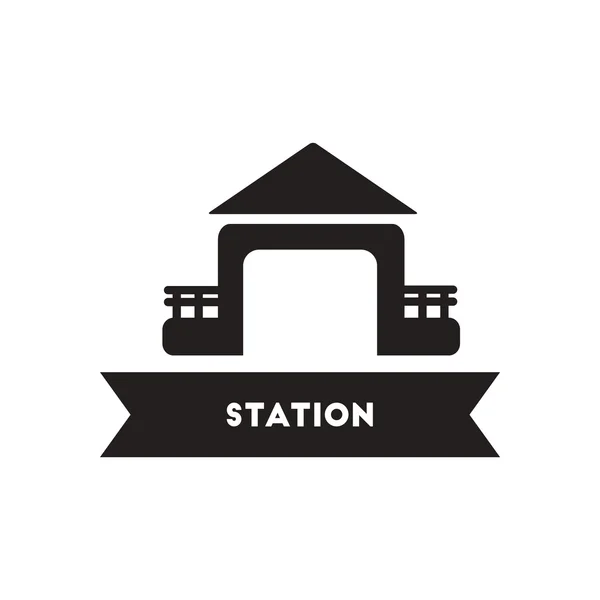 Icono plano en edificio de estilo blanco y negro Estación — Archivo Imágenes Vectoriales