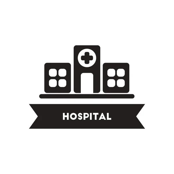 Siyah ve beyaz tarzı hastane binasında düz simgesi — Stok Vektör