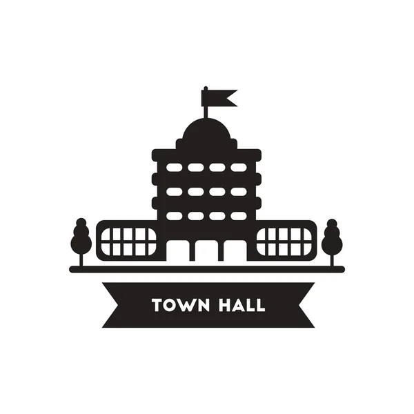 Flat icon in black and white style building town hall — Stock Vector