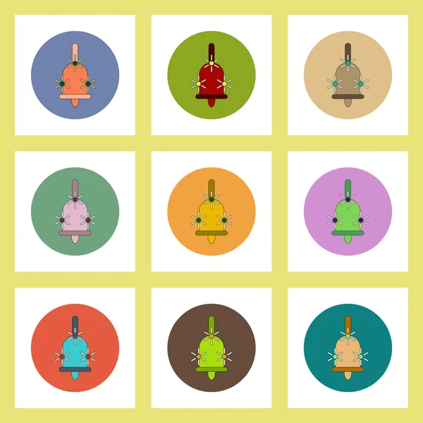 Conjunto de iconos planos de vuelta al concepto de la escuela en círculos coloridos campana — Vector de stock