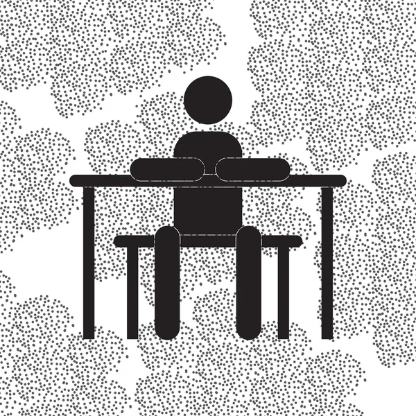Geri okul ve eğitim vektör düz simgesinde için siyah ve beyaz tarzı öğrenci okul masa başında oturan — Stok Vektör