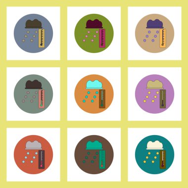 düz Icons set renkli halkaları dolu ve termometre kavramının
