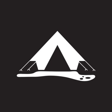 siyah ve beyaz stil kamp turist çadırda düz simgesi