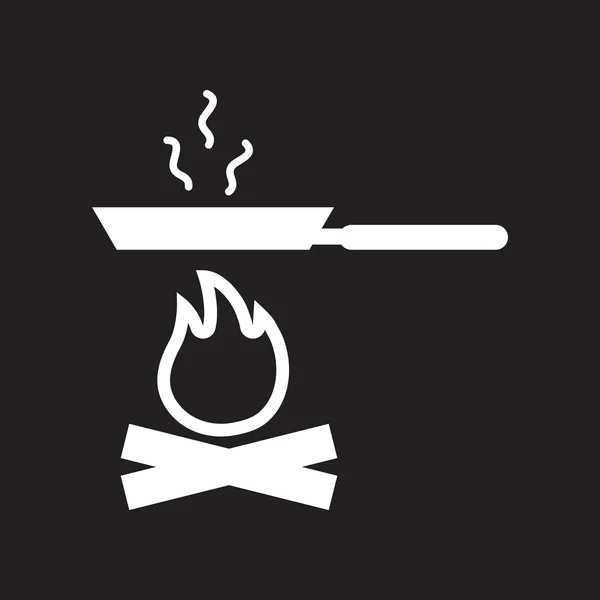 Flat icon in black and white style Pan with fire — Stock Vector