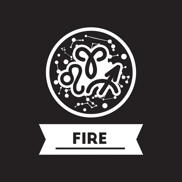 Flat icon in black and white style zodiacal element of fire — Stock Vector