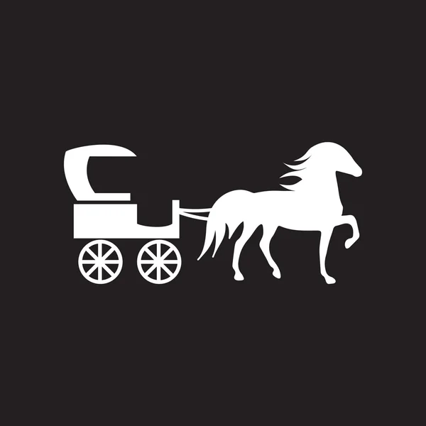 Flache Ikone in schwarz-weißer Kutsche mit Pferd — Stockvektor