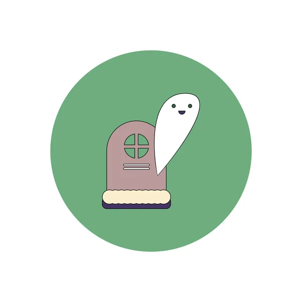 Vektorillustration i platt design Halloween ikonen allvarliga monument och ghost — Stock vektor