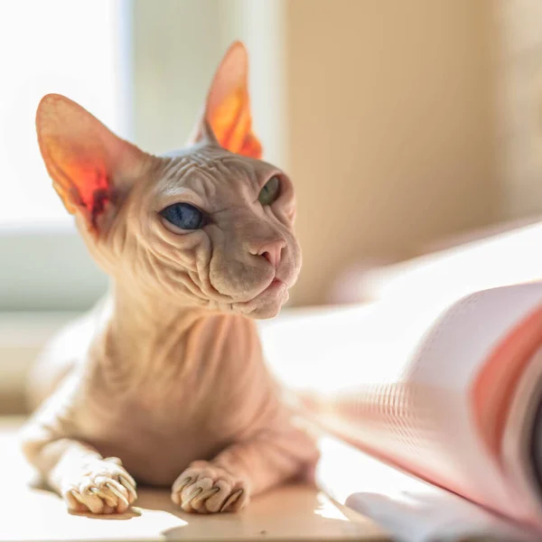 Light pink colored Don Sphynx cat — Stock Photo, Image
