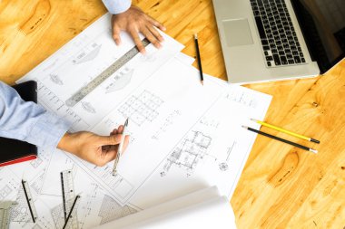 mimari proje planı üzerinde çizim mimar engineerin