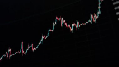 Canlandırılmış finansal şamdan çizelgesi, yükselen genel eğilim, piyasa büyümesi, ticaret ve yatırım kavramı ile aşağı yukarı hareket ediyor.