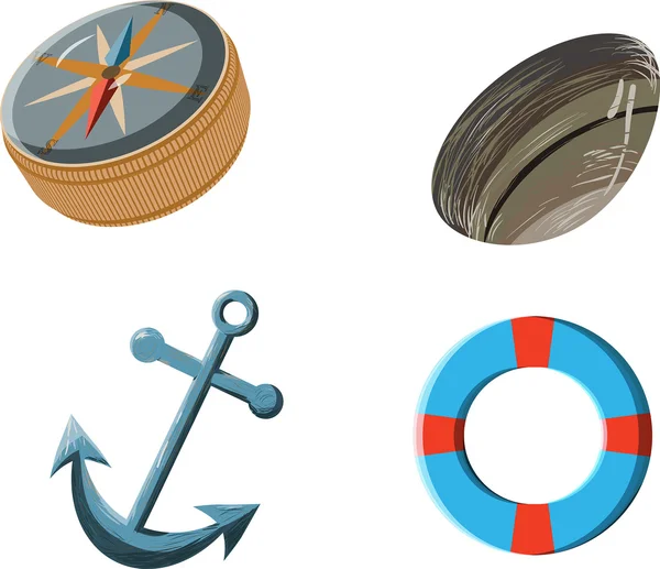 Иконка Lifebuoy, компас и панцирь — стоковый вектор
