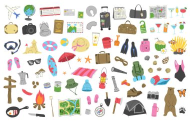 Travel elements collection on a White background, vector illustration.