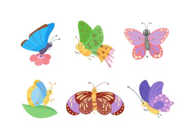 Beyaz izole şirin kelebek vektör