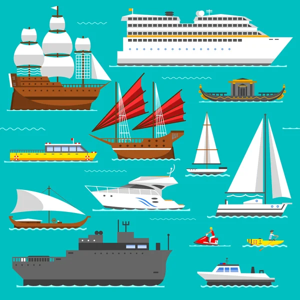 Ship and boats sea symbols vector. — Stock Vector