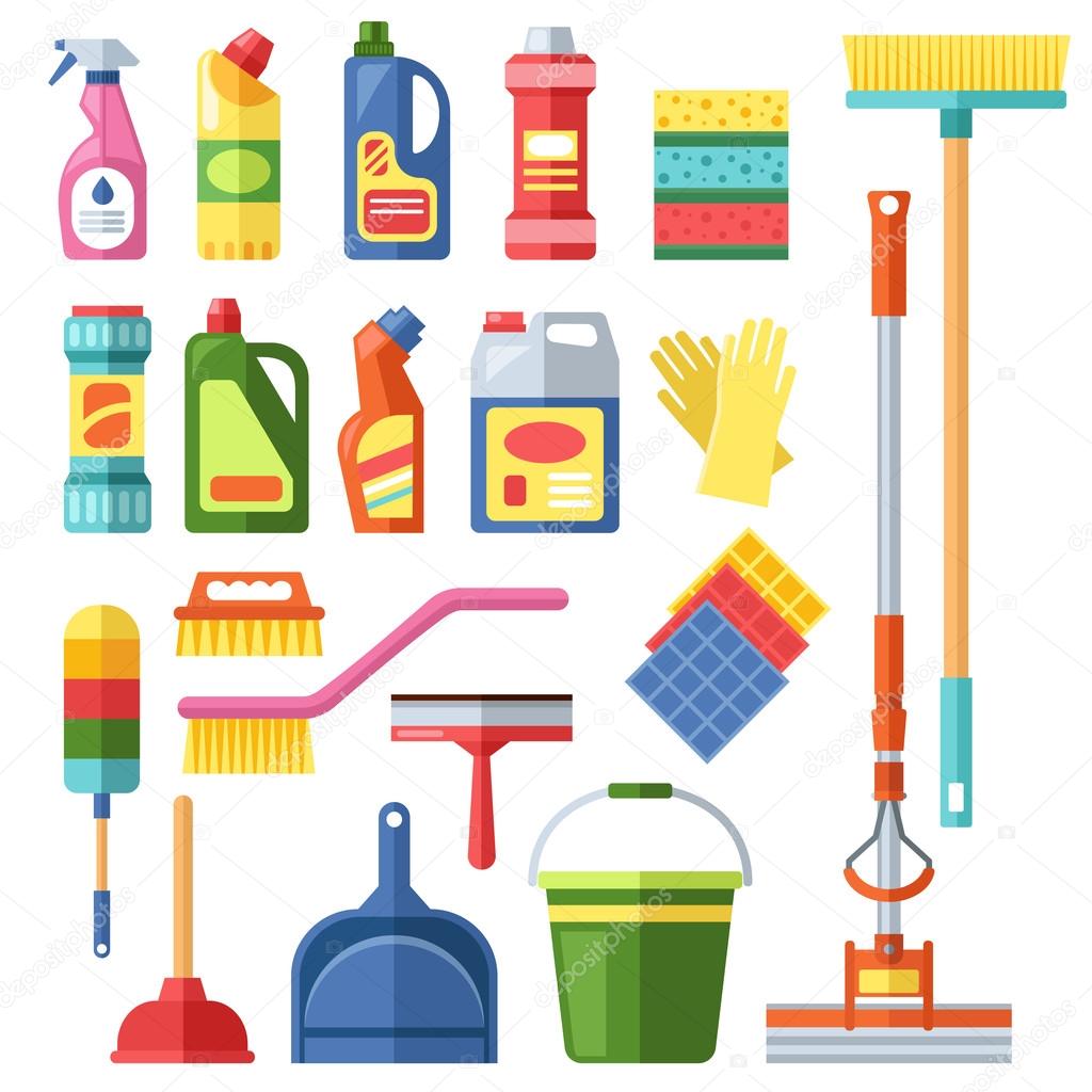 Cleaning tools flat design household Royalty Free Vector
