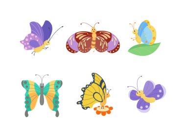 Beyaz izole şirin kelebek vektör