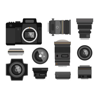 Fotoğraf optik lensler set vektör.