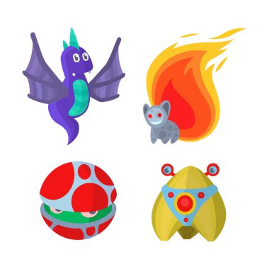 Fantastik canavarlar vektör set.