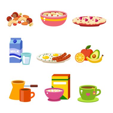 Sağlıklı kahvaltı gıda vektör.