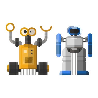 Şirin vintage robotlar vektör kümesi.