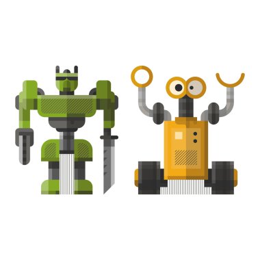 Şirin vintage robotlar vektör kümesi.