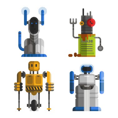 Şirin vintage robotlar vektör kümesi.