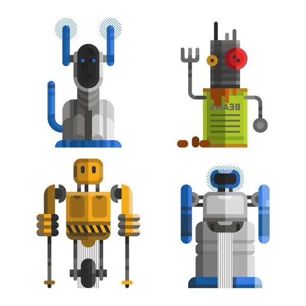 Reihe von niedlichen Vintage-Roboter-Vektor. — Stockvektor