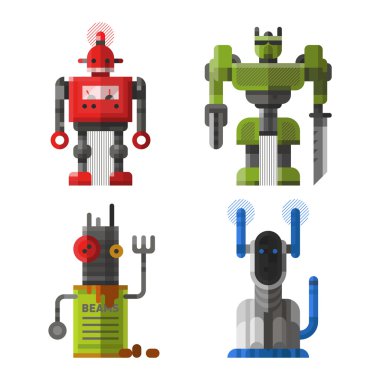 Şirin vintage robotlar vektör kümesi.