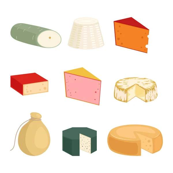 Variétés de fromages illustration vectorielle . — Image vectorielle