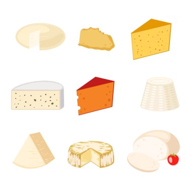 Peynir çeşitleri illüstrasyon vektör.