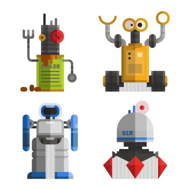 Şirin vintage robotlar vektör kümesi.