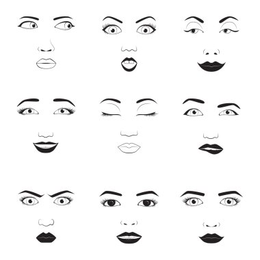 Kadın duygular vektör simgeler yüz.