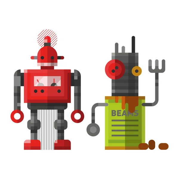 Set of cute vintage robots vector. — Stock Vector