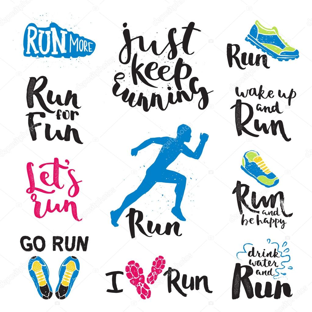Set of running marathon logo and jogging emblems, labels and badges. isolated vector illustration. Running logo fitness training athlete symbols. Sprint jogging exercise running logo competition.