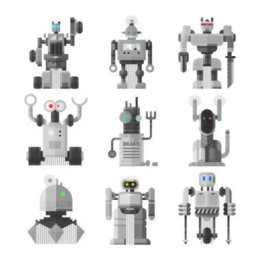 Şirin vintage robotlar vektör kümesi.