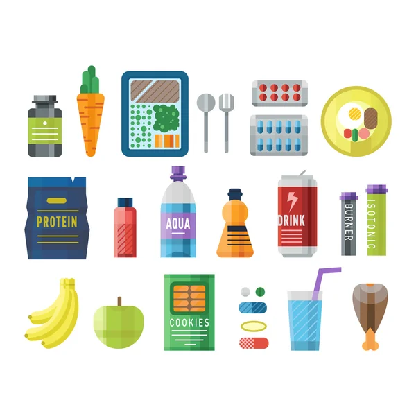 Sportovní potraviny výživa ikony — Stockový vektor
