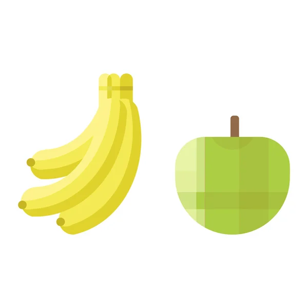 Ícone de maçã e banana verde fresco — Vetor de Stock