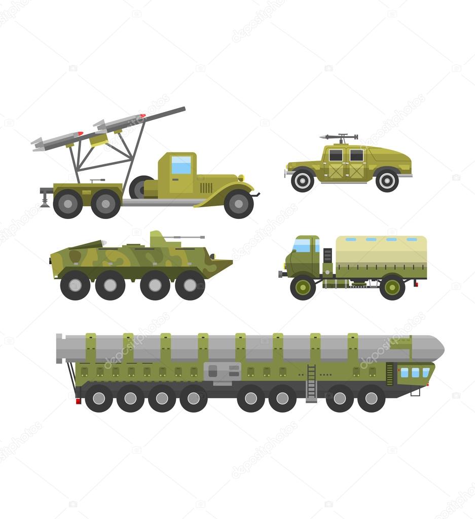 Military technic transport armor flat vector illustration.