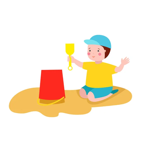 Niño jugando sandbox vector ilustración . — Vector de stock