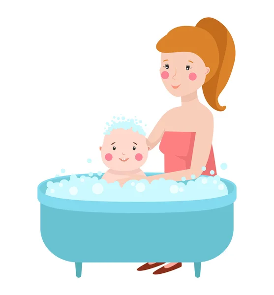 Bebê em banho ilustração vetorial . — Vetor de Stock